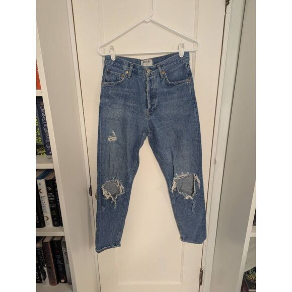 AGOLDE Feel Good Destroyed High Rise Straight Leg Denim Jeans - Size 27 - Picture 1 of 10